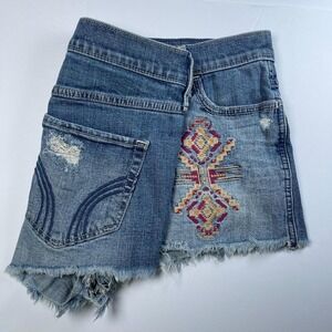 Hollister Aztec Embroidered Denim Mini Shorts 9/29 Southwestern‎ High Rise